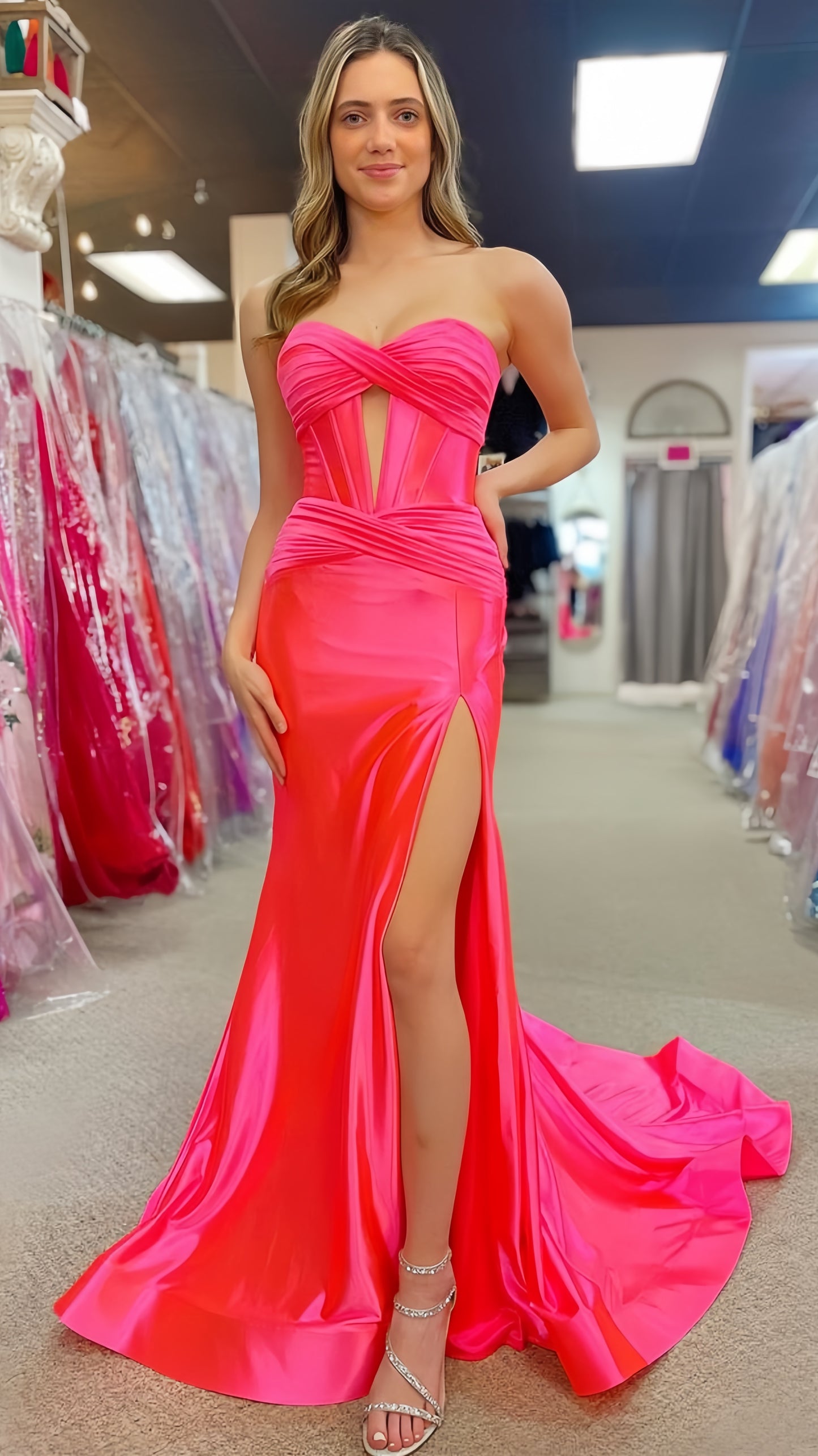 Sweetheart A-Line Satin Long Prom Dress