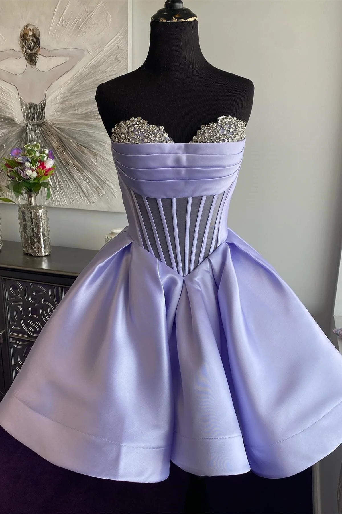 Sweetheart Beaded A-Line Homecoming Dresses