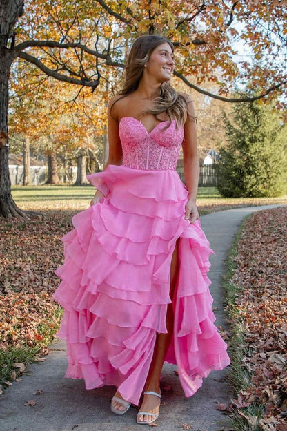 Sweetheart Lace A-Line Chiffon Long Prom Dress