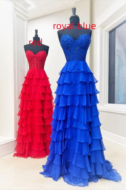 Sweetheart Lace A-Line Chiffon Long Prom Dress