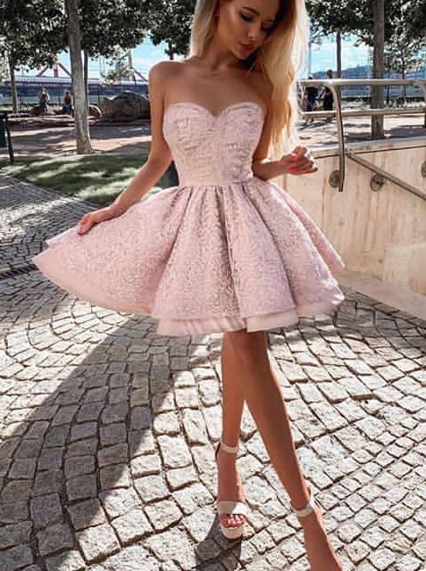 Sweetheart Pink A-line Homecoming Dress Mini Cocktail Dresses