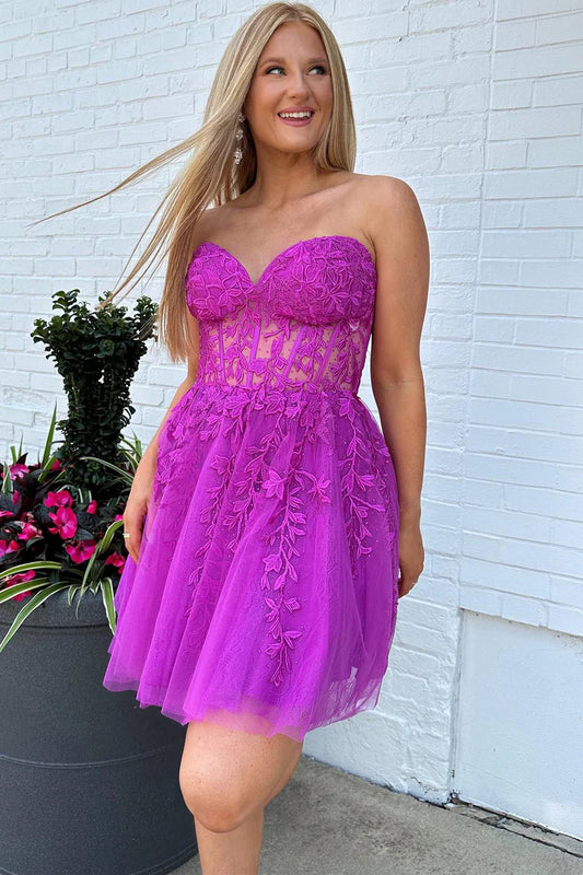 Sweetheart Purple Lace Homecoming Dress