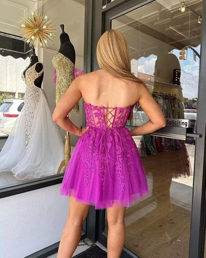 Sweetheart Purple Lace Homecoming Dress