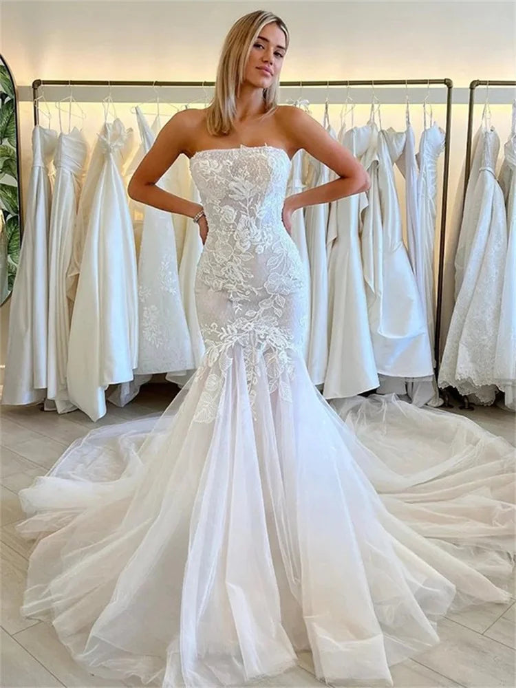 Sweetheart Mermaid Tulle Lace Wedding Dresses
