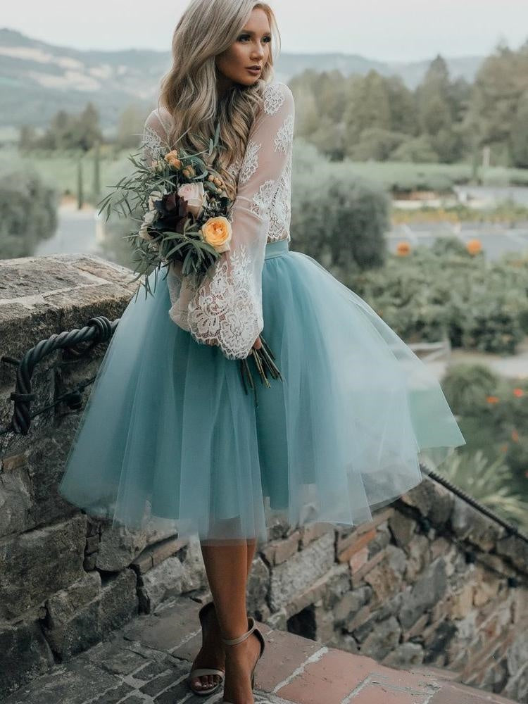 Two Piece Homecoming Dresses See Through Long Sleeve Lace Homecoming Dress