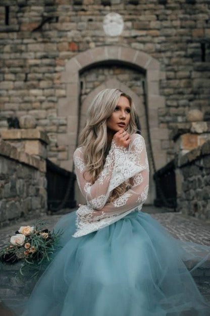 Two Piece Homecoming Dresses See Through Long Sleeve Lace Homecoming Dress