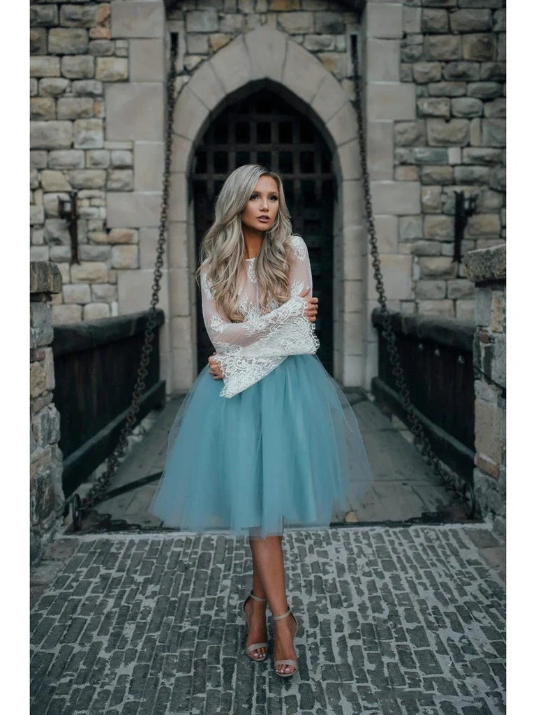 Two Piece Homecoming Dresses See Through Long Sleeve Lace Homecoming Dress