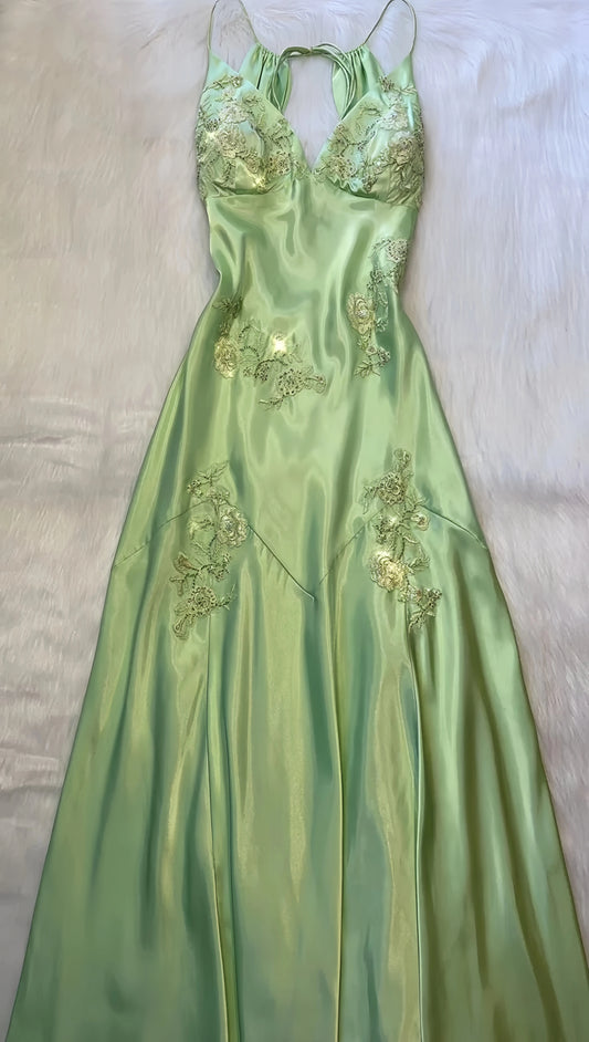 V-neck Long Prom Dresses ,Light Green Evening Formal Gown