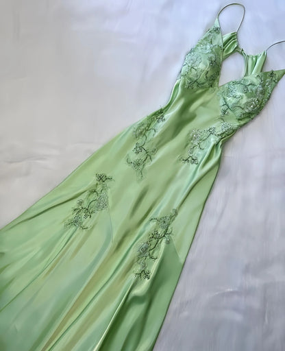 V-neck Long Prom Dresses ,Light Green Evening Formal Gown