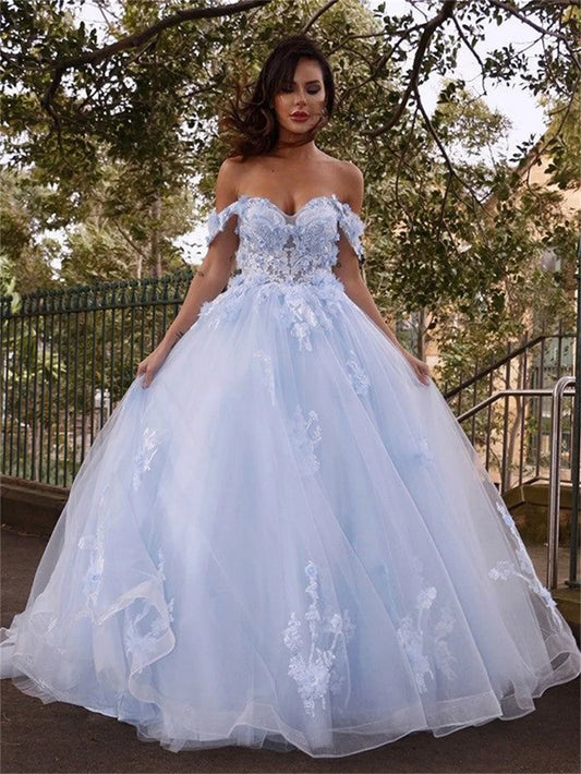 Off The Shoulder Quinceanera Dresses Lace Appliques Long Prom Ball Gown for Girls