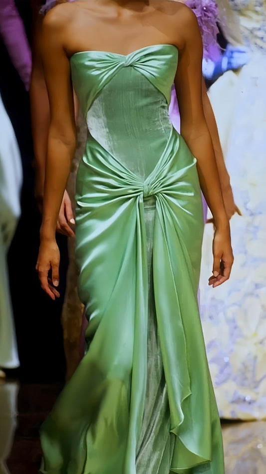 Vintage Apple Green Sweetheart Mermaid Silk Satin Long Prom Dress