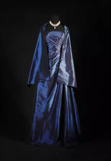 Vintage Ball Gown Strapless Navy Blue Satin Long Prom Dresses Party Dress