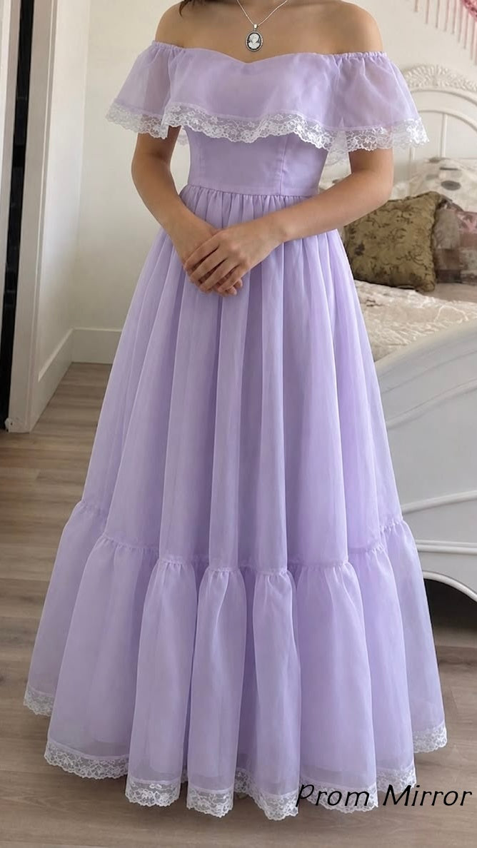 Vintage Off The Shoulder Lavender A-Line Homecoming Party Dress