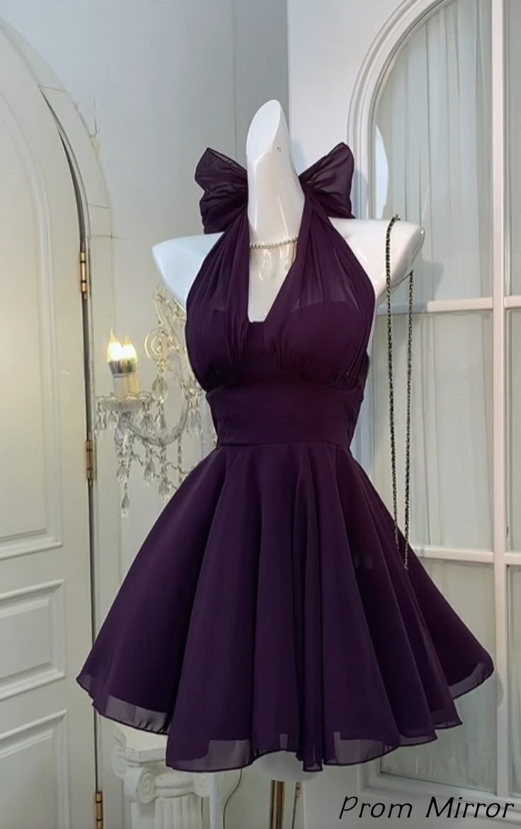 Vintage Purple Halter Chiffon Homecoming Dress