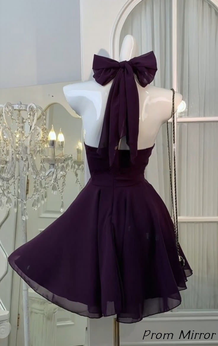 Vintage Purple Halter Chiffon Homecoming Dress