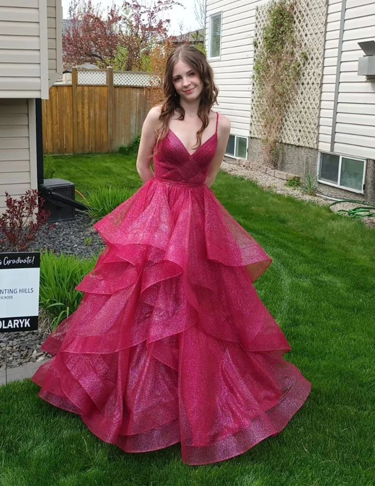 Wine Red Tulle Layers Straps V-neckline Prom Dress, Wine Red Tulle Evening Dress