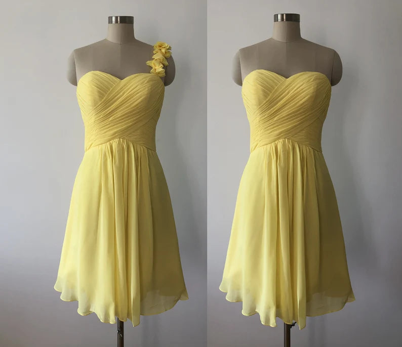 Yellow Chiffon Homecoming Dresses Short Cocktail Party Dresses