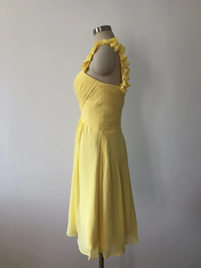 Yellow Chiffon Homecoming Dresses Short Cocktail Party Dresses