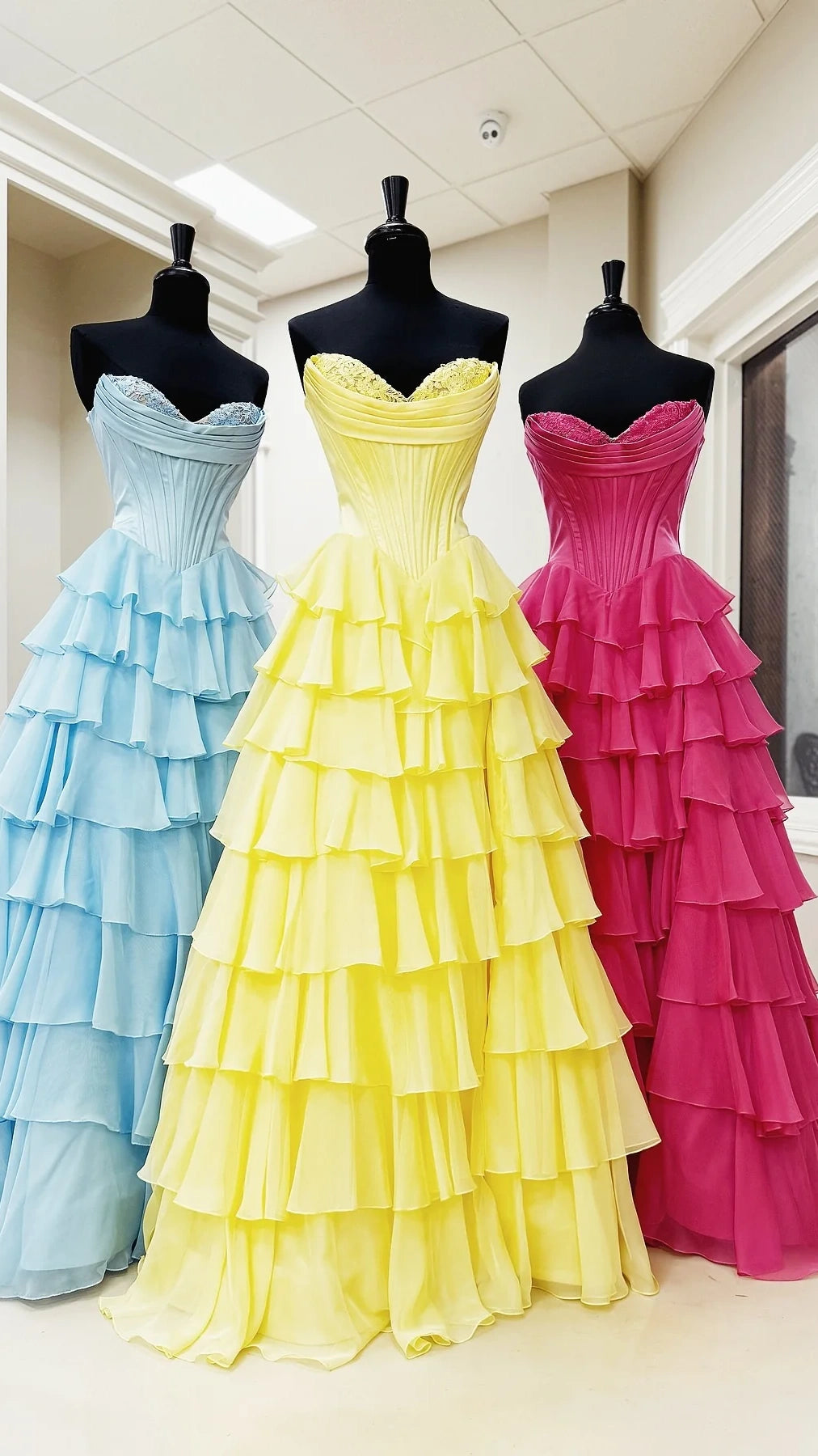 Fuchsia Sweetheart Chiffon Ruffle Prom Dresses With Appliques