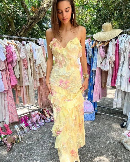 Yellow fashion elegant layered tulle long ball gown backless mermaid slim fit evening gown party dress