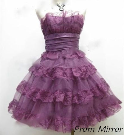 Vintage Lace Homecoming Dresses Strapless Ruffle Mini Party Dress