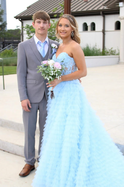 Sweetheart Lace and Tulle Tiered Ruffles Prom Dress