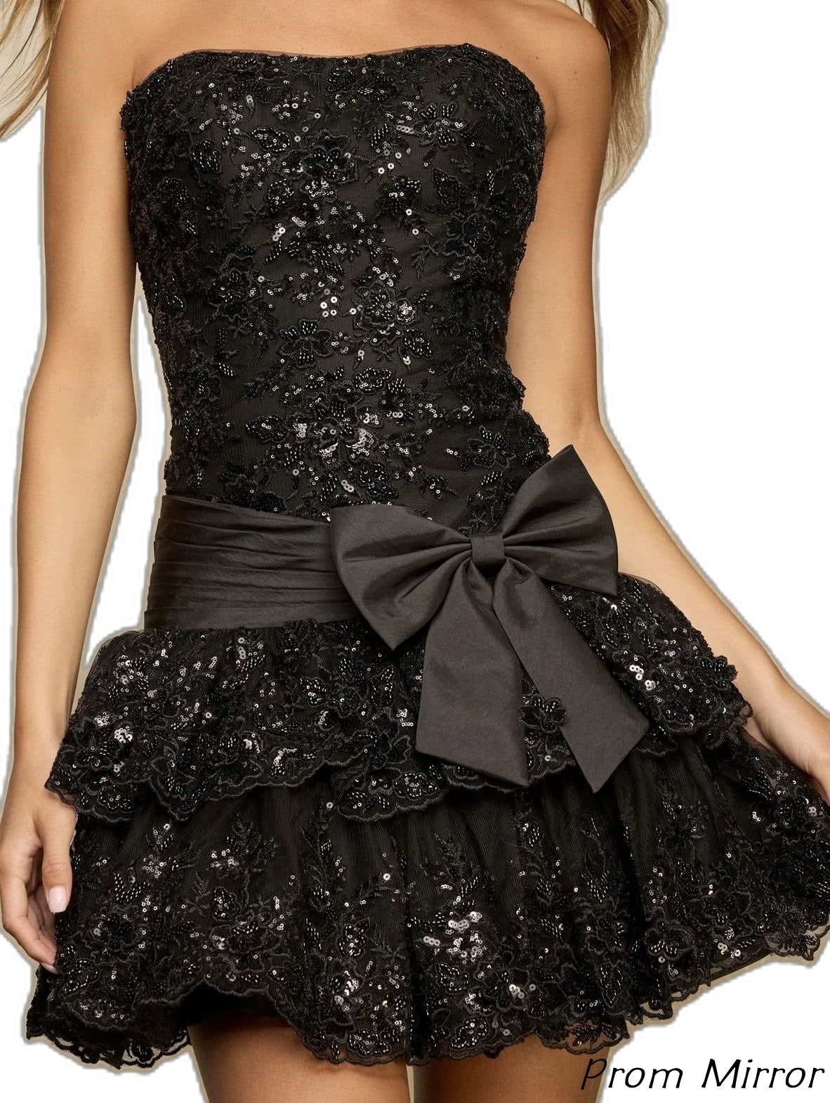 Flirty Blue Strapless Homecoming Dress Mini Sleeveless Applique with Bow