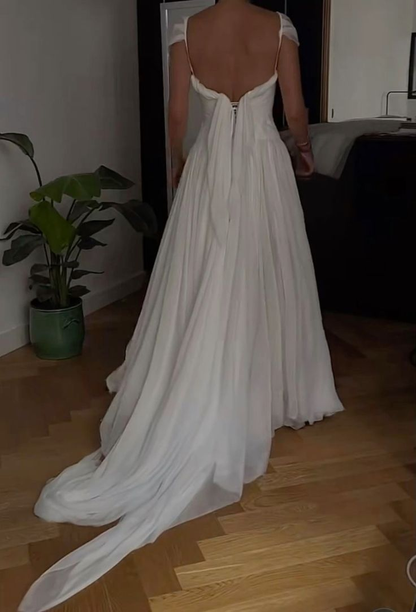 Beautiful White Chiffon A Line Prom Dress Wedding Dress