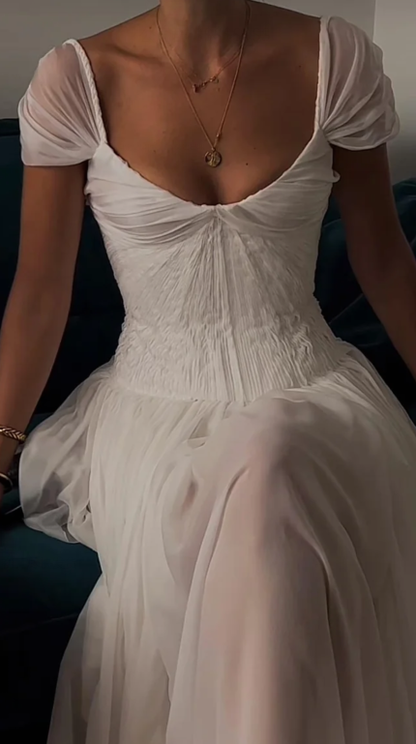 Beautiful White Chiffon A Line Prom Dress Wedding Dress