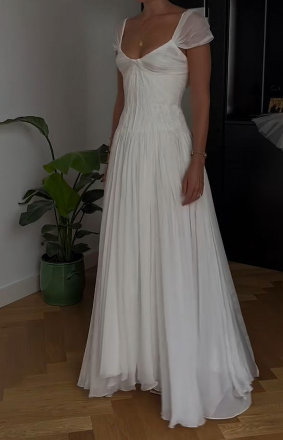 Beautiful White Chiffon A Line Prom Dress Wedding Dress