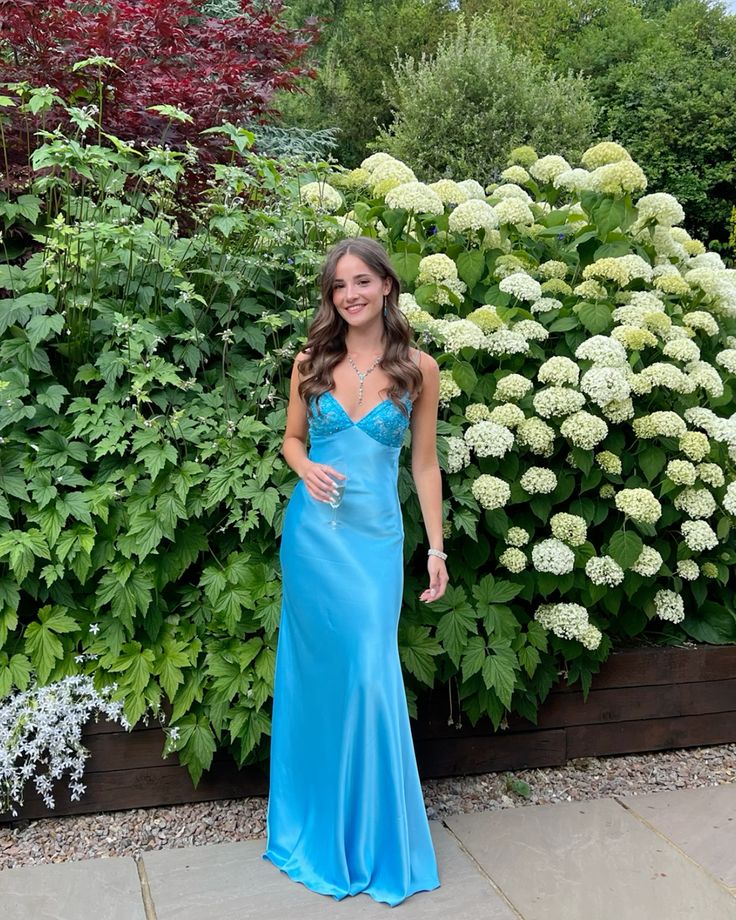 Blue Beaded Sequined Long Evening Gown Prom Dress Party Dress