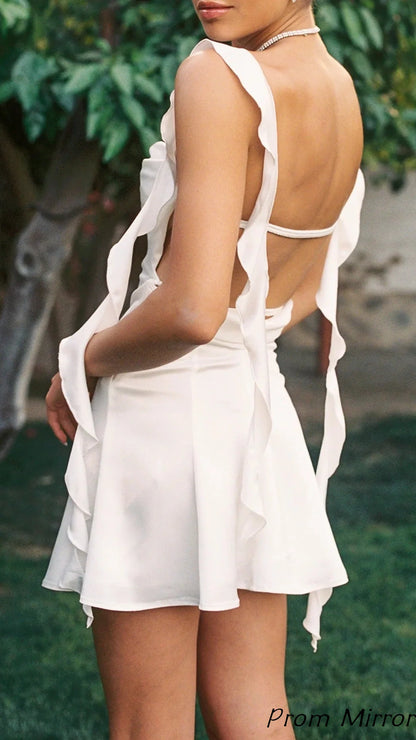 Cute Light Pink Chiffon Homecoming Dress With Ruffles