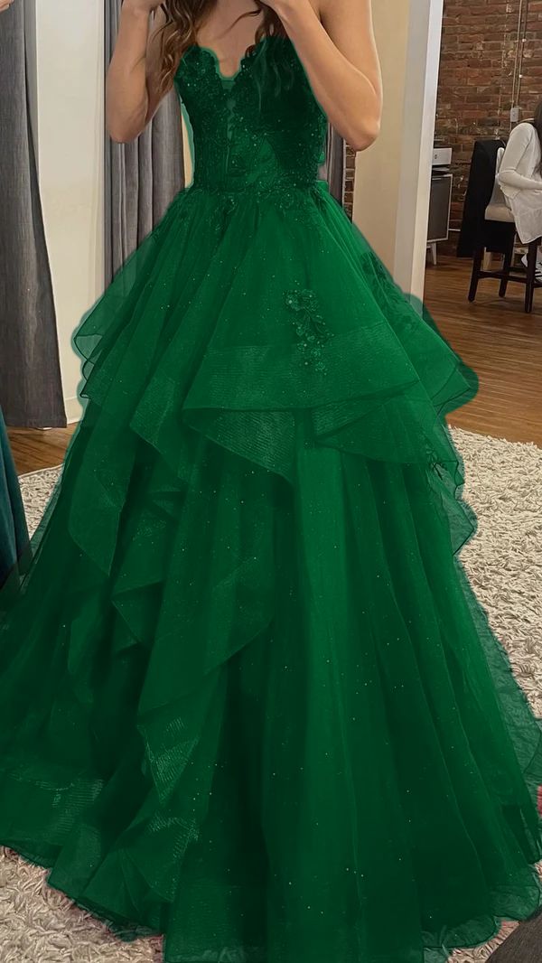 Chic Ball Gown Spaghetti Straps Burgundy Tulle Lace Long Prom Dress Evening Formal Gowns