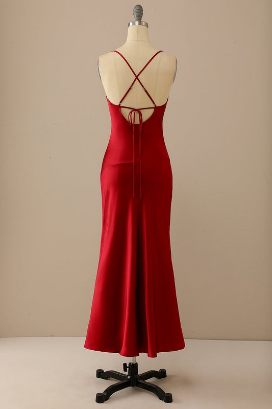 Sexy Spaghetti Straps Red Slip Dress