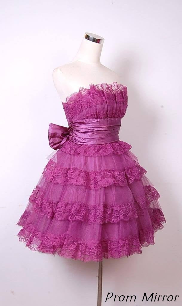 Vintage Lace Homecoming Dresses Strapless Ruffle Mini Party Dress