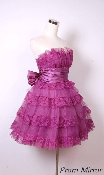Vintage Lace Homecoming Dresses Strapless Ruffle Mini Party Dress