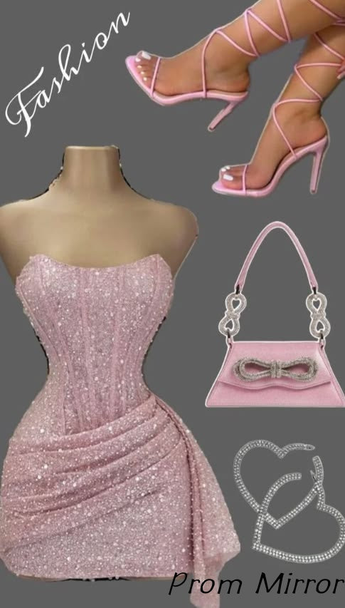 Cute Pink Strapless Bodycon Sequins Homecoming Dress