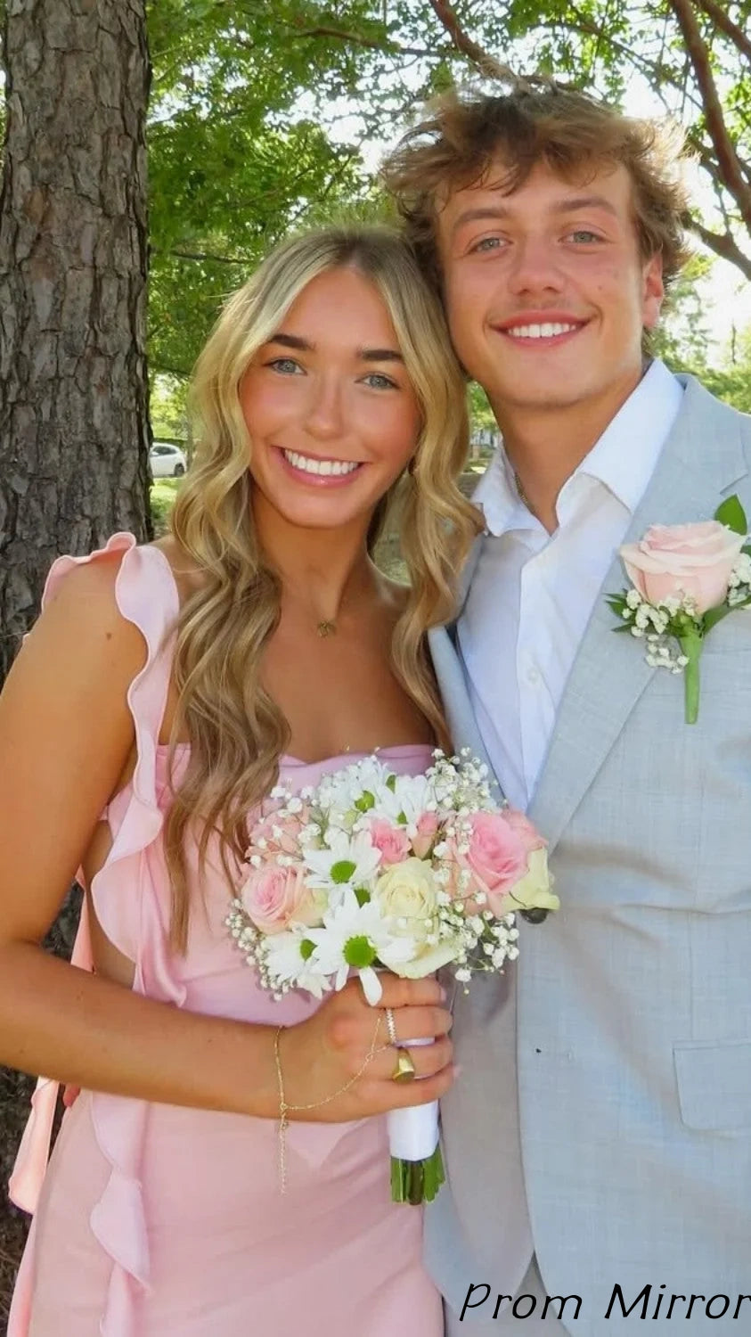 Cute Light Pink Chiffon Homecoming Dress With Ruffles