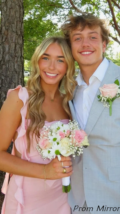 Cute Light Pink Chiffon Homecoming Dress With Ruffles
