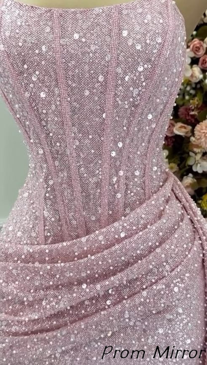 Cute Pink Strapless Bodycon Sequins Homecoming Dress