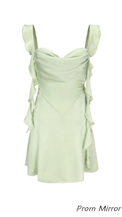 Cute Light Pink Chiffon Homecoming Dress With Ruffles