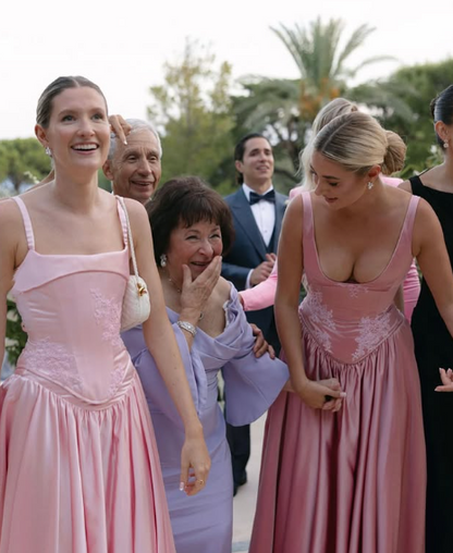 Elegant A Line V Neckline Floor-Length Satin Long Pink Evening Dress Prom Dresses
