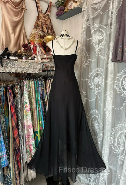 Elegant Black Spaghetti Strap Mermaid Chiffon Formal Prom Dress