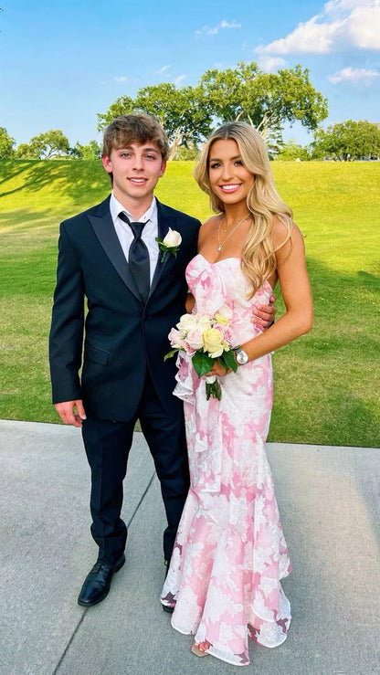 Elegant off-shoulder printed floral mermaid slim fit long ruffled ball gown evening dress formal party dress