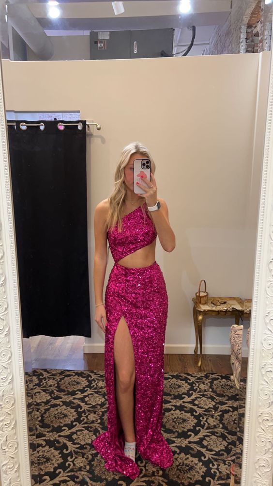 Fuchsia 2 Piece Peak Lapel One Button Prom Suits with Pockets