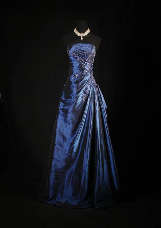 Pretty A Line Sleeveless Navy Blue Long Prom Dress Evening Dress