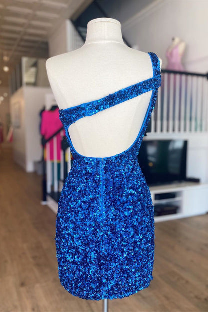 Peacock Blue One Shoulder Cross Homecoming Dress