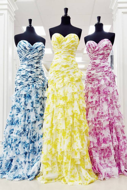 Sweetheart Floral Ruched Ruched Long Formal Dress