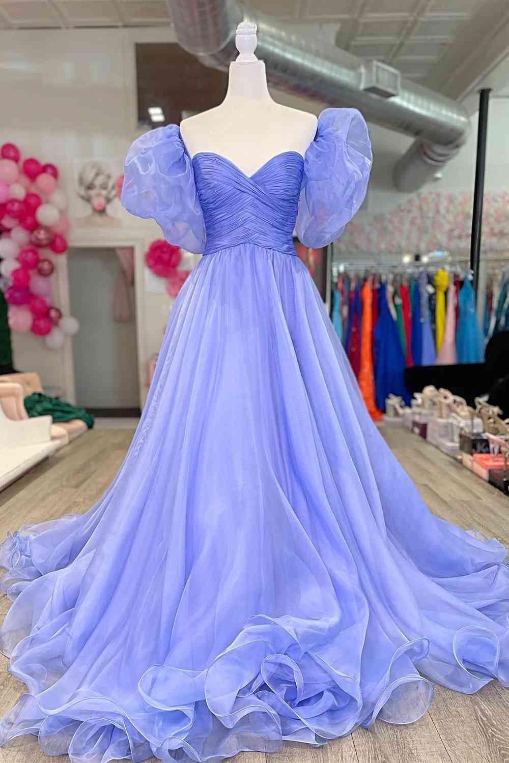 Lavender Organza A-Line Evening Prom Dress