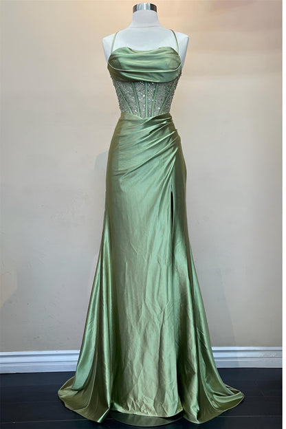 Blue Beaded Corset Mermaid Long Formal Dress